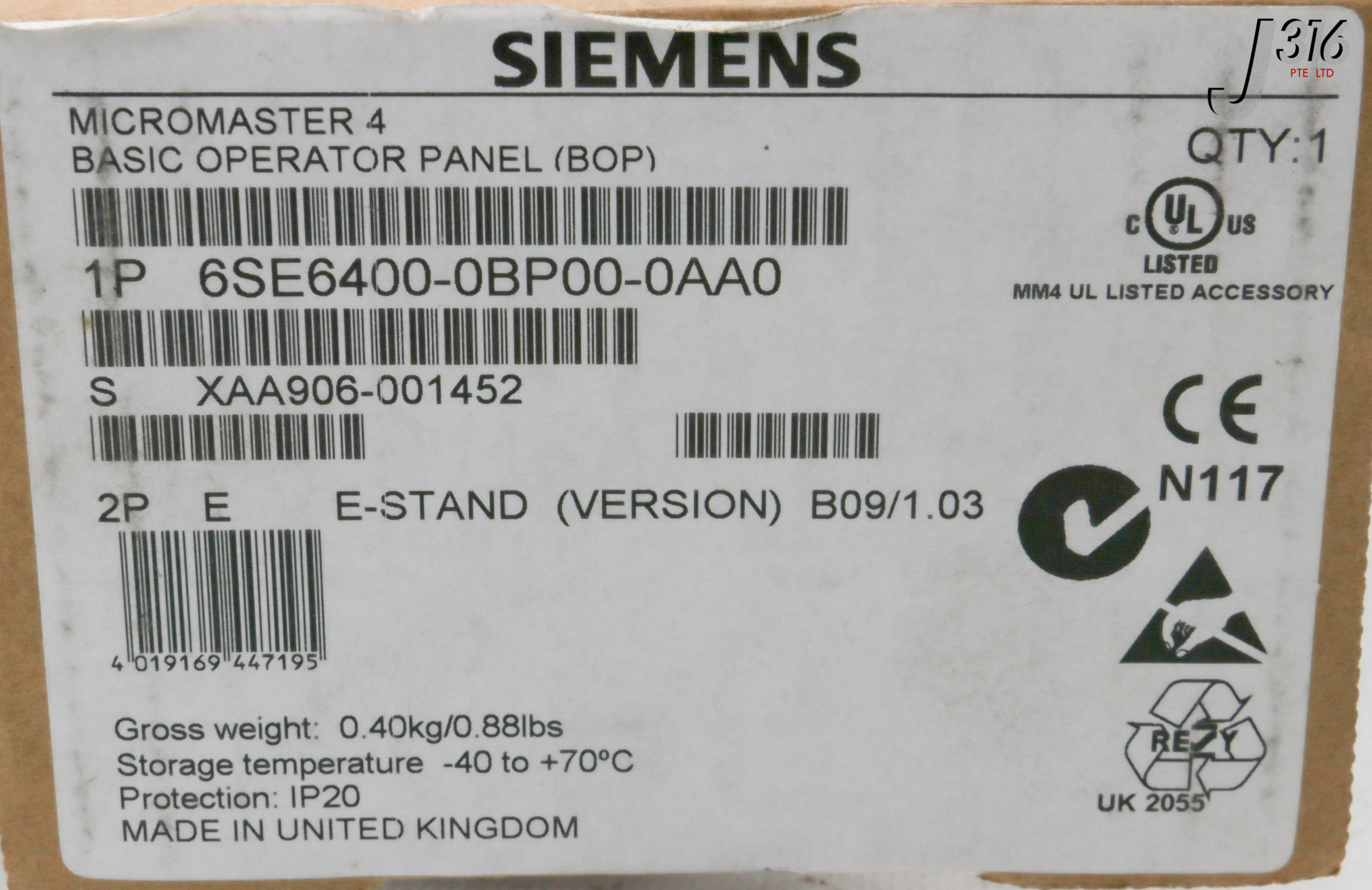 その他 jun 31094 SIEMENS MICROMASTER 4, BASIC OPERATOR PANEL (NEW) 6SE6400